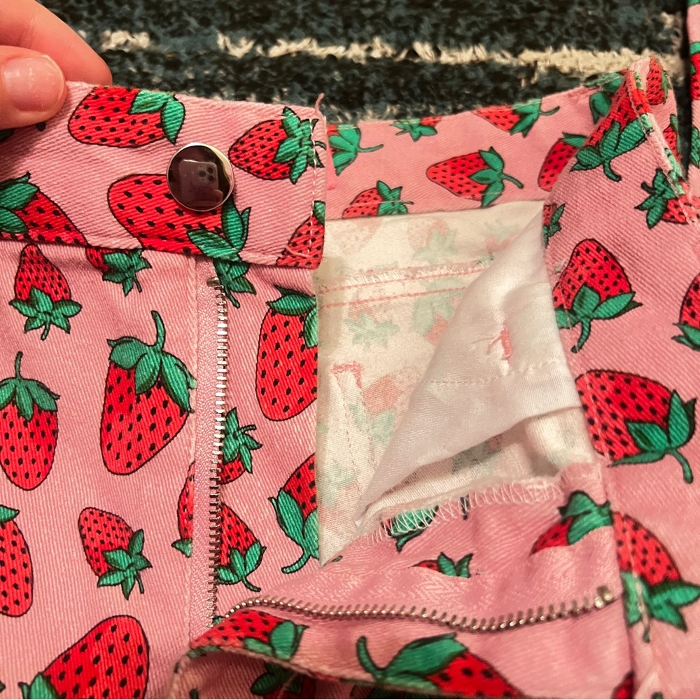 Dolls Kill Sugar Thrillz Pink Strawberry Fields Denim Jeans Whimsical Cute Berry - Picture 3 of 10